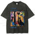 Unisex Yayoi Kusama Flower Cat Printed Washed Tee