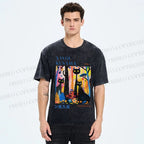 Unisex Yayoi Kusama Flower Cat Printed Washed Tee