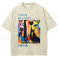 Unisex Yayoi Kusama Flower Cat Printed Washed Tee