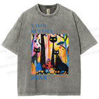 Unisex Yayoi Kusama Flower Cat Printed Washed Tee
