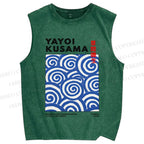 Unisex Yayoi Kusama Geometry Printed Washed Tank Top