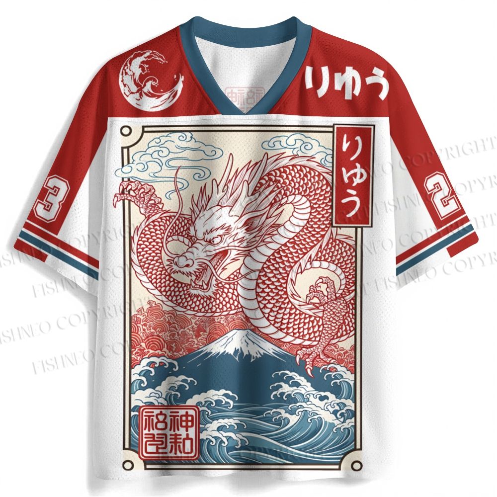 Vintage Japanese Dragon in Wave Jersey Shirts