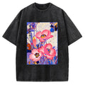 Unisex Vintage Japanese Poppy Art Printed Washed Tee