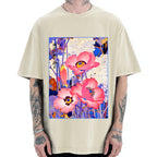 Unisex Vintage Japanese Poppy Art Printed Washed Tee
