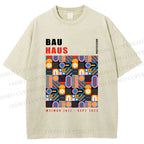 Unisex Bauhaus Color Geometric Printed Washed Tee