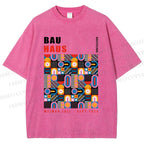 Unisex Bauhaus Color Geometric Printed Washed Tee