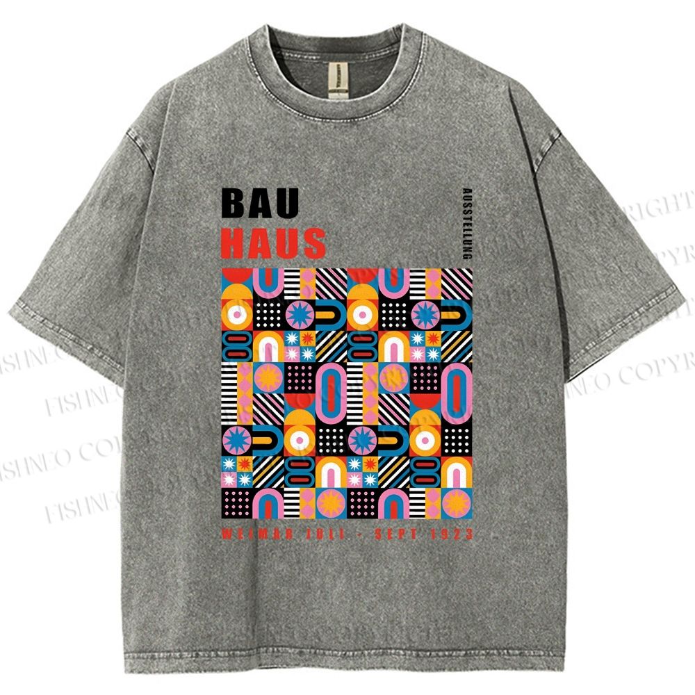 Unisex Bauhaus Color Geometric Printed Washed Tee