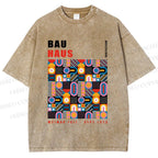 Unisex Bauhaus Color Geometric Printed Washed Tee