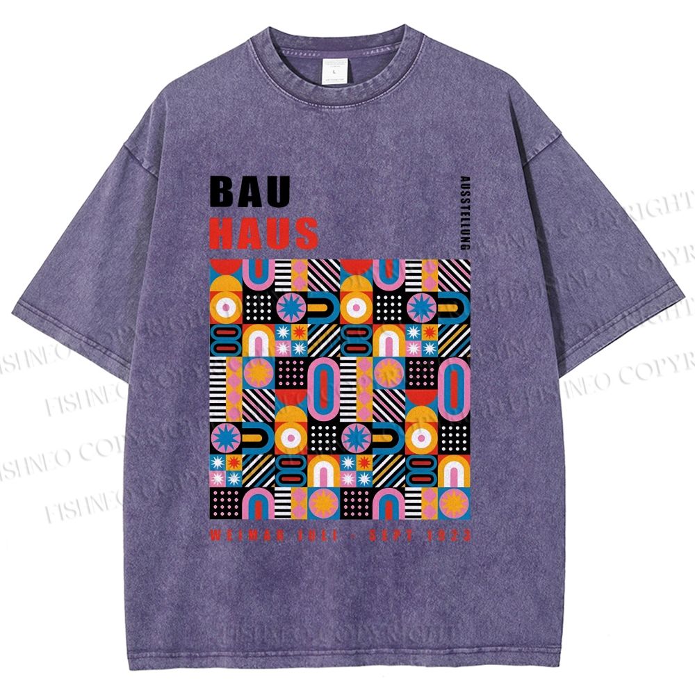 Unisex Bauhaus Color Geometric Printed Washed Tee