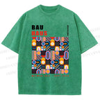 Unisex Bauhaus Color Geometric Printed Washed Tee