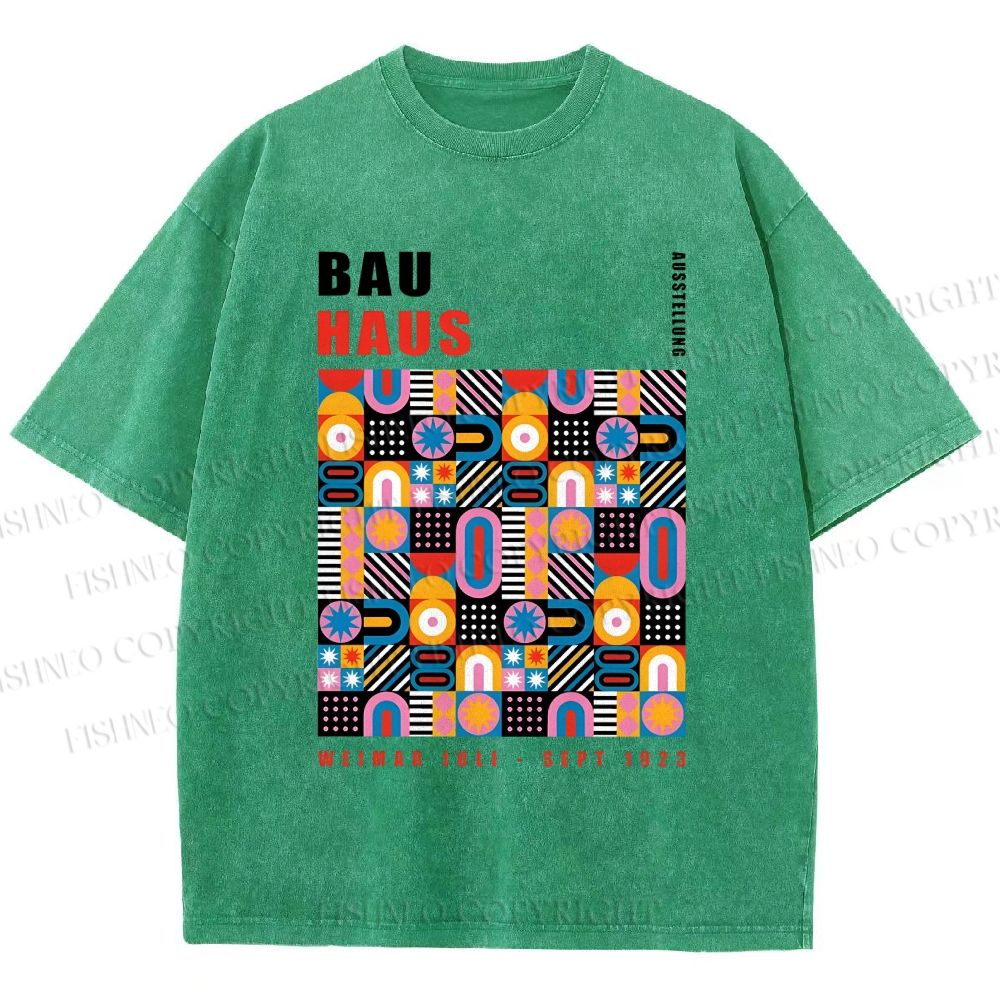 Unisex Bauhaus Color Geometric Printed Washed Tee