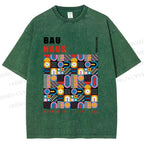 Unisex Bauhaus Color Geometric Printed Washed Tee