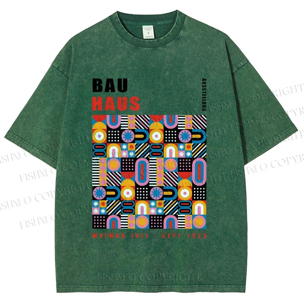 Unisex Bauhaus Color Geometric Printed Washed Tee