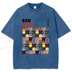 Unisex Bauhaus Color Geometric Printed Washed Tee