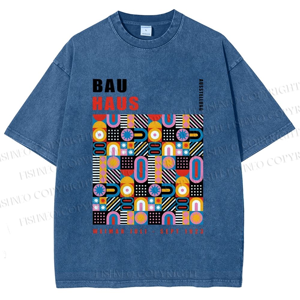 Unisex Bauhaus Color Geometric Printed Washed Tee
