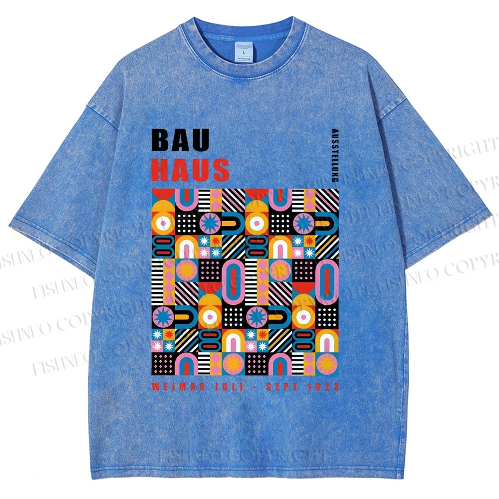 Unisex Bauhaus Color Geometric Printed Washed Tee
