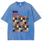 Unisex Bauhaus Color Geometric Printed Washed Tee