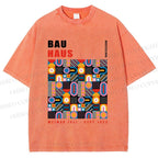 Unisex Bauhaus Color Geometric Printed Washed Tee