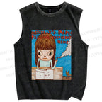 Unisex Yoshimoto Nara Art Printed Washed Tank Top