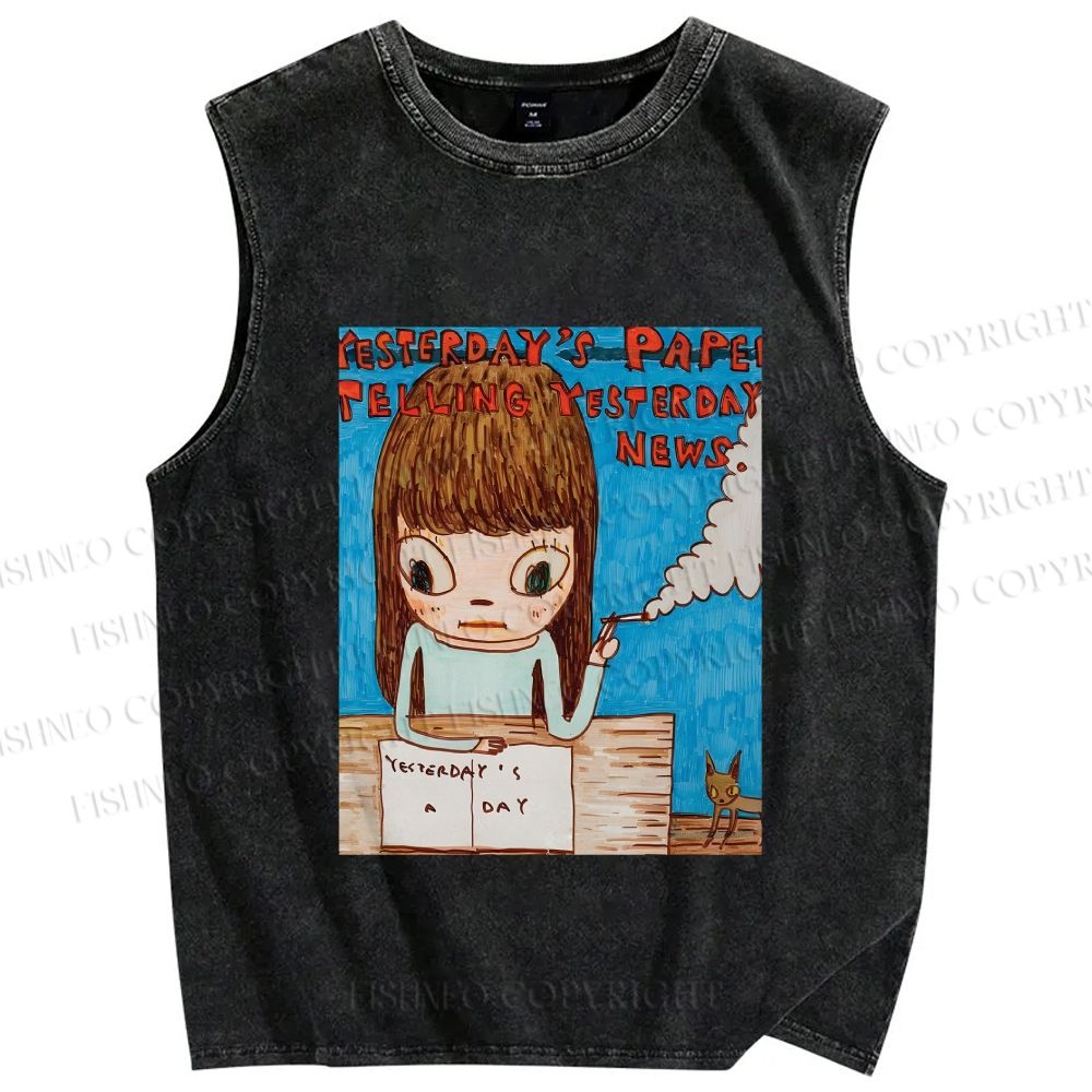 Unisex Yoshimoto Nara Art Printed Washed Tank Top