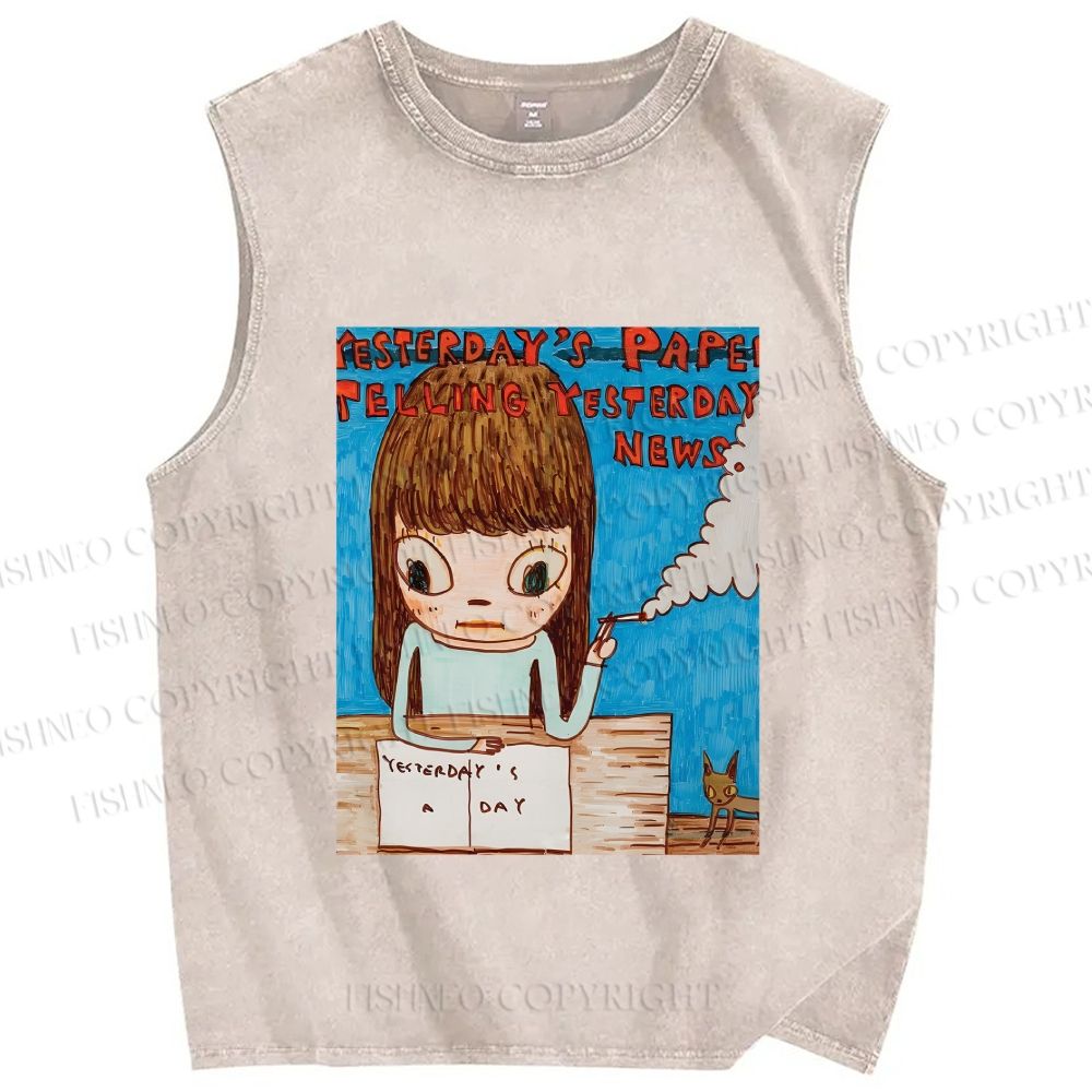 Unisex Yoshimoto Nara Art Printed Washed Tank Top