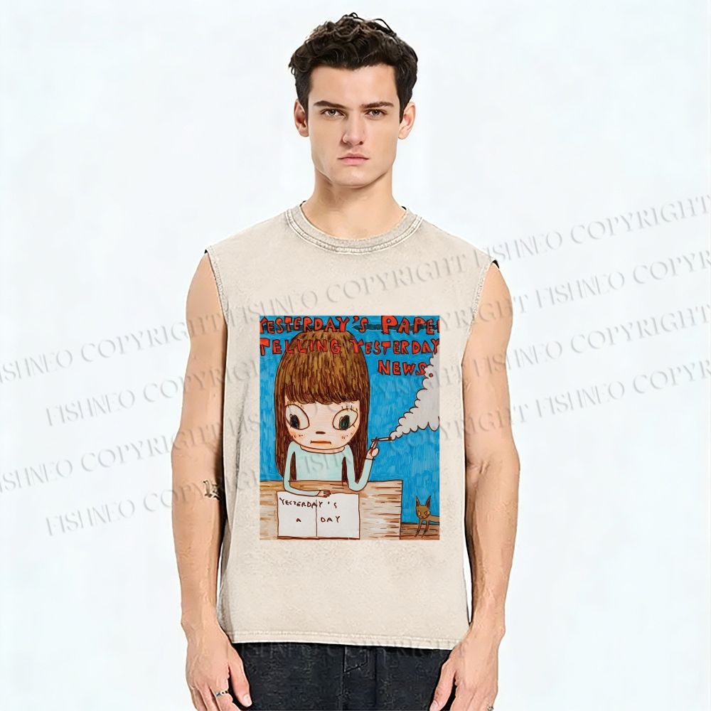 Unisex Yoshimoto Nara Art Printed Washed Tank Top