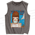 Unisex Yoshimoto Nara Art Printed Washed Tank Top