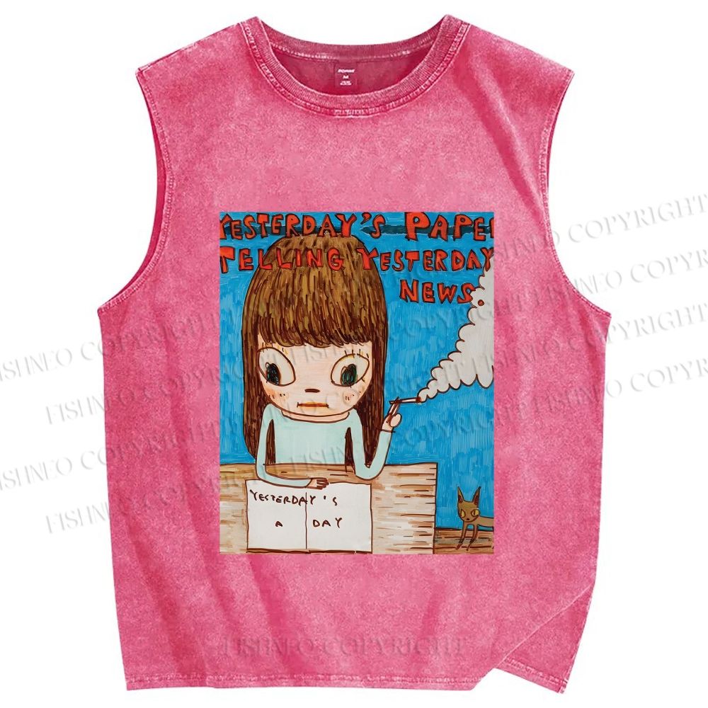 Unisex Yoshimoto Nara Art Printed Washed Tank Top