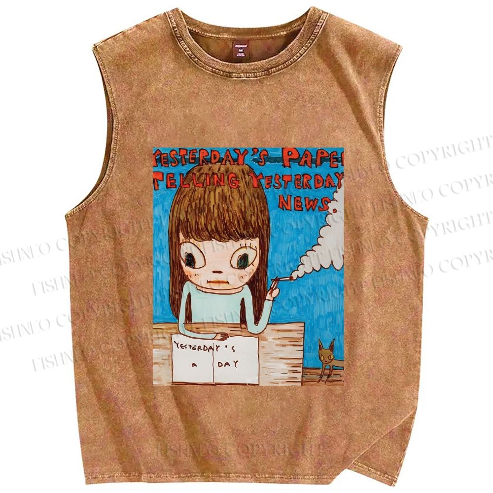 Unisex Yoshimoto Nara Art Printed Washed Tank Top