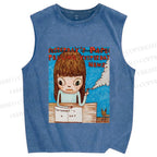 Unisex Yoshimoto Nara Art Printed Washed Tank Top