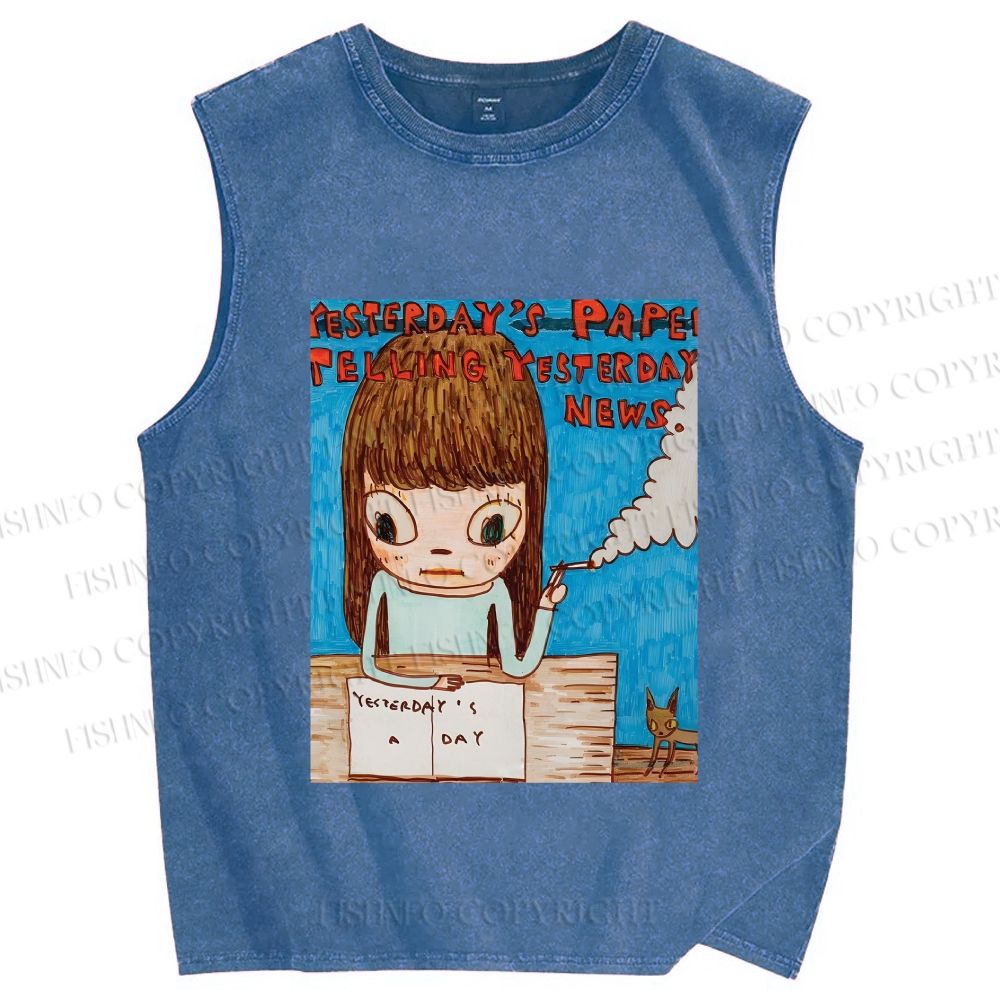 Unisex Yoshimoto Nara Art Printed Washed Tank Top