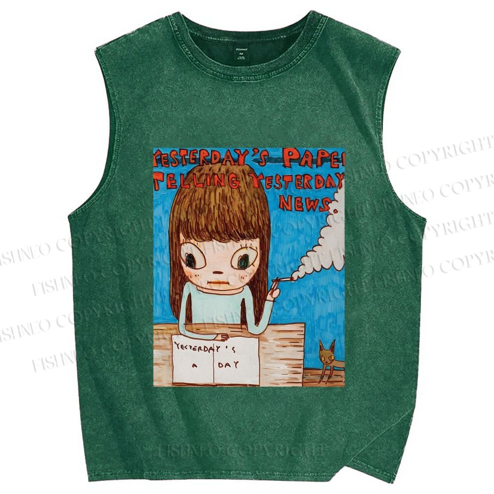 Unisex Yoshimoto Nara Art Printed Washed Tank Top