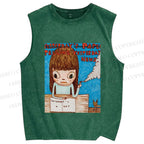 Unisex Yoshimoto Nara Art Printed Washed Tank Top