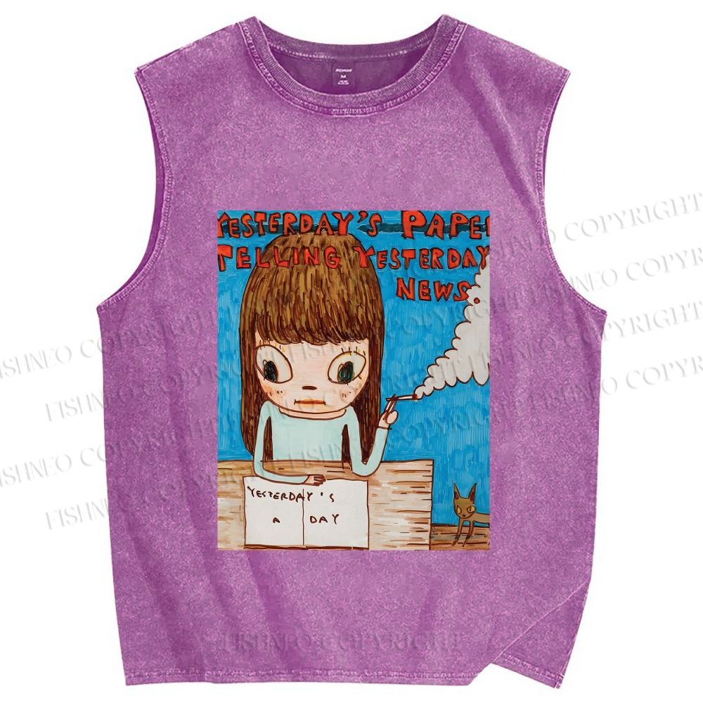 Unisex Yoshimoto Nara Art Printed Washed Tank Top
