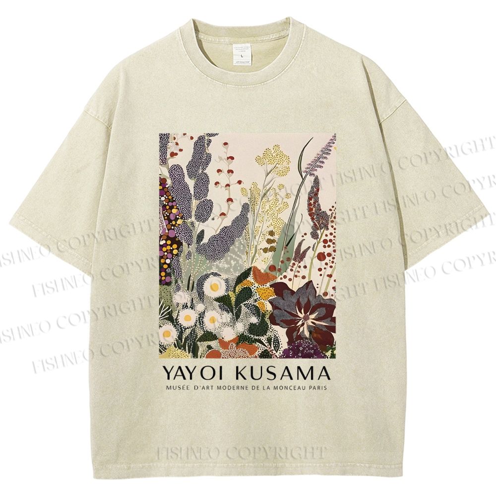 Unisex Yayoi Kusama Flowers Printed Washed Tee