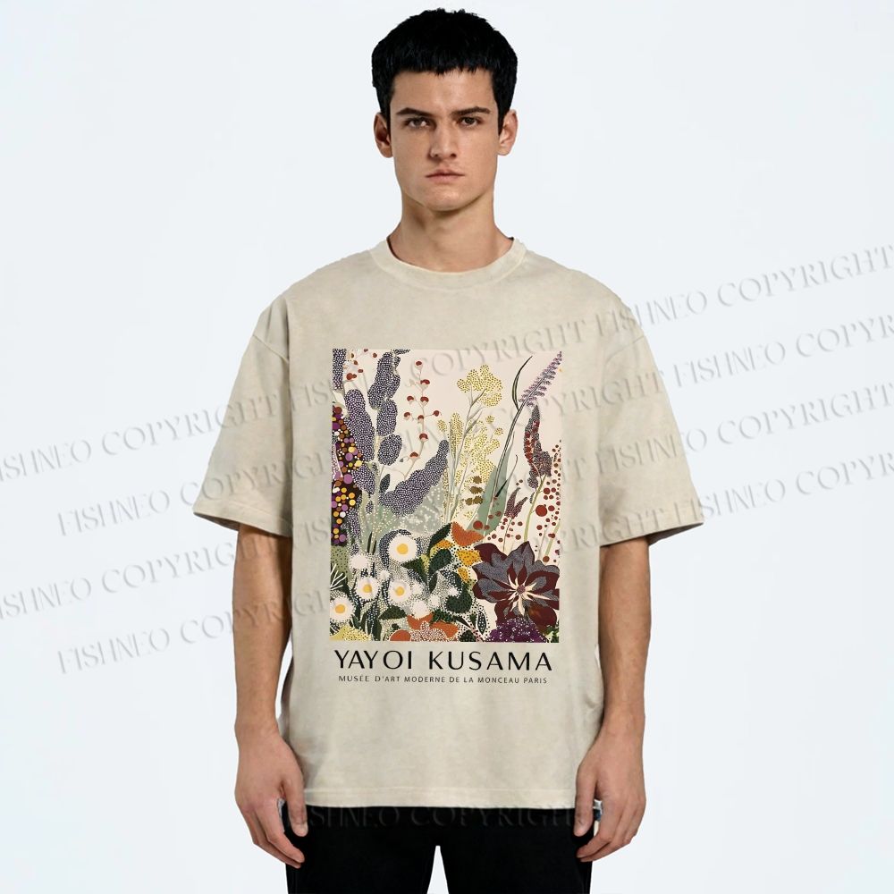 Unisex Yayoi Kusama Flowers Printed Washed Tee
