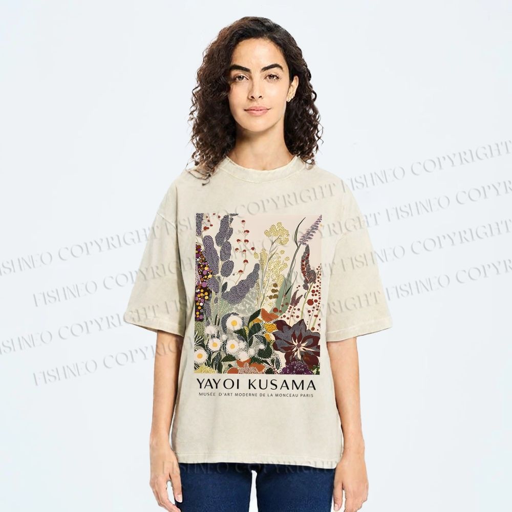 Unisex Yayoi Kusama Flowers Printed Washed Tee