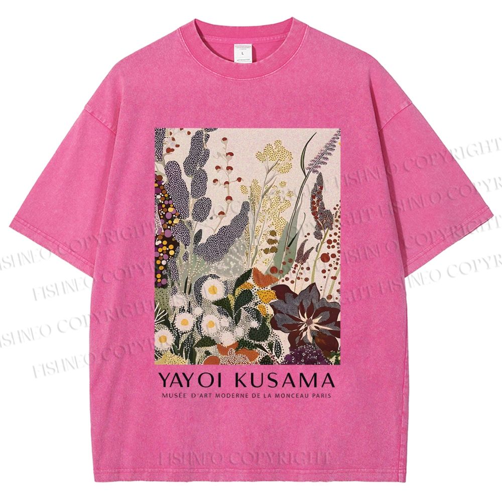 Unisex Yayoi Kusama Flowers Printed Washed Tee