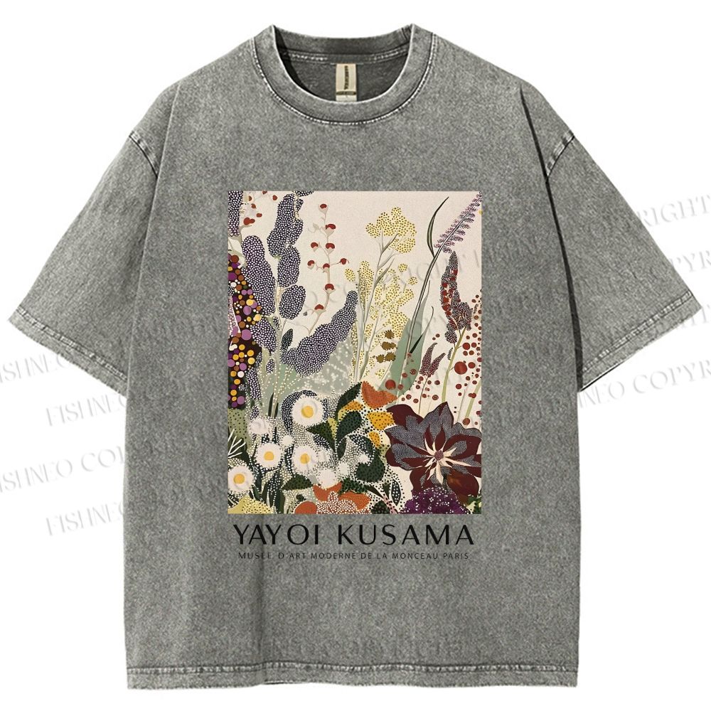 Unisex Yayoi Kusama Flowers Printed Washed Tee