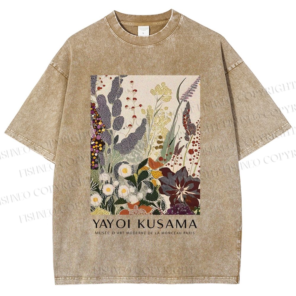 Unisex Yayoi Kusama Flowers Printed Washed Tee