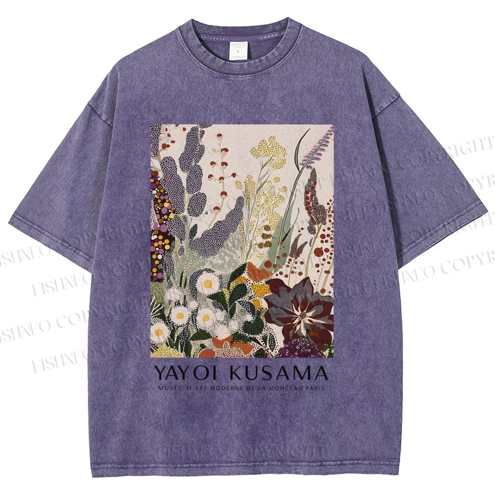 Unisex Yayoi Kusama Flowers Printed Washed Tee