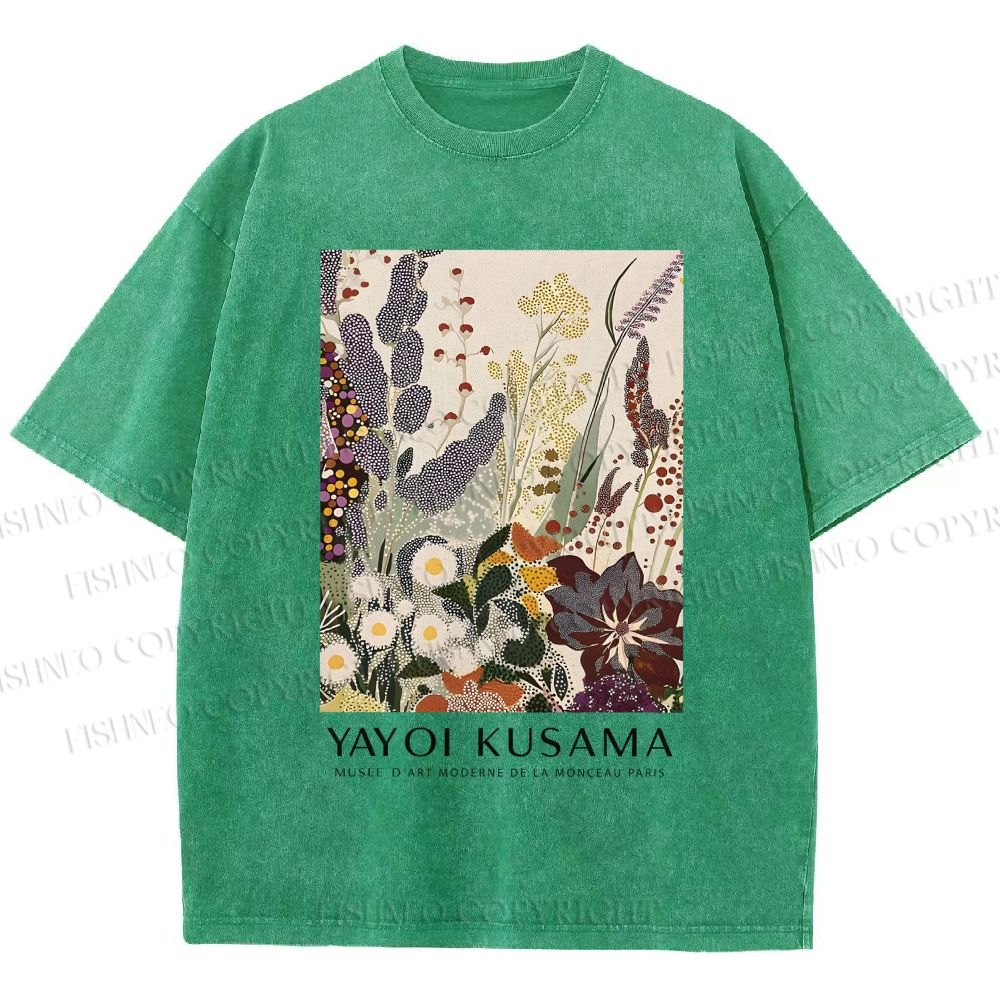 Unisex Yayoi Kusama Flowers Printed Washed Tee
