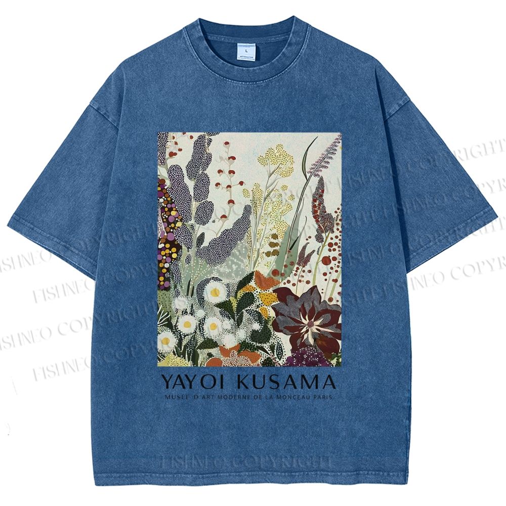 Unisex Yayoi Kusama Flowers Printed Washed Tee