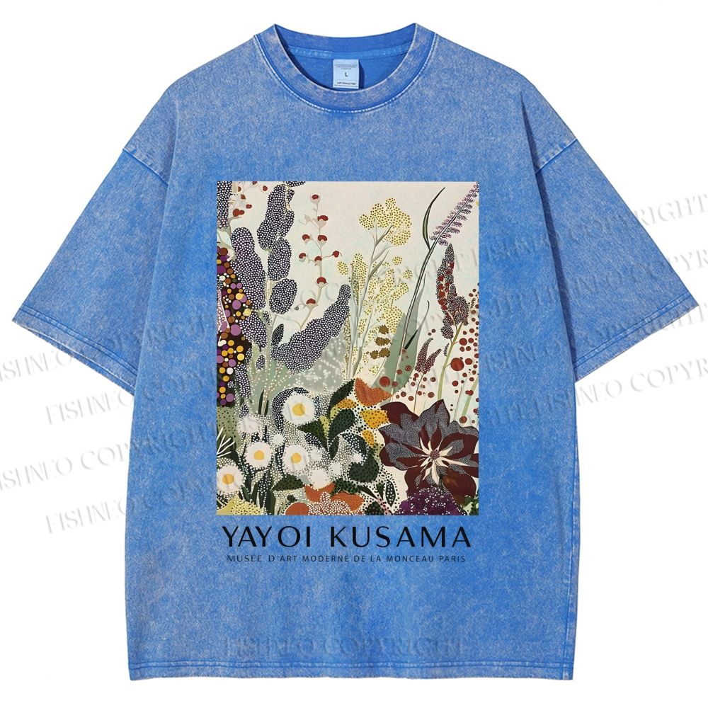 Unisex Yayoi Kusama Flowers Printed Washed Tee
