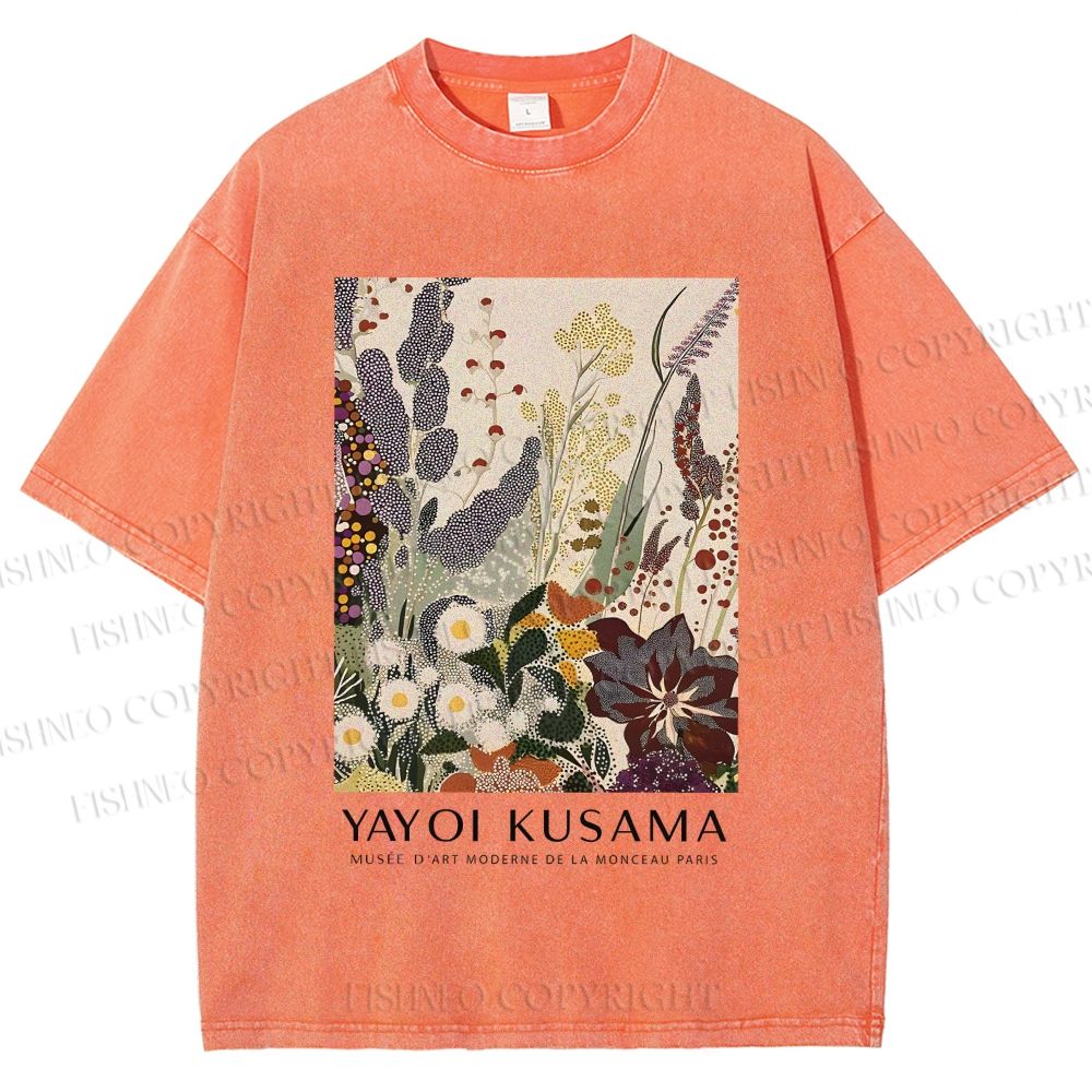 Unisex Yayoi Kusama Flowers Printed Washed Tee