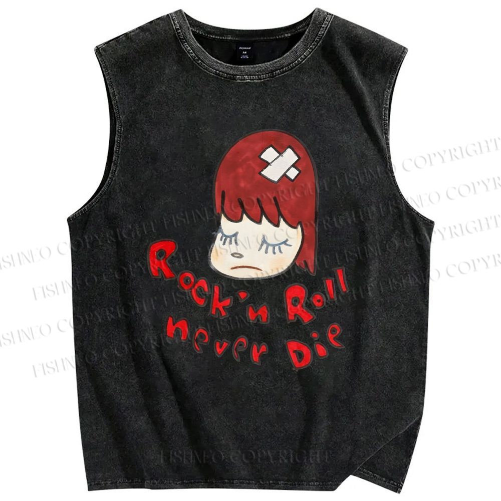 Unisex Rock'n Roll Never Die Yoshitomo Nara Printed Washed Tank Top