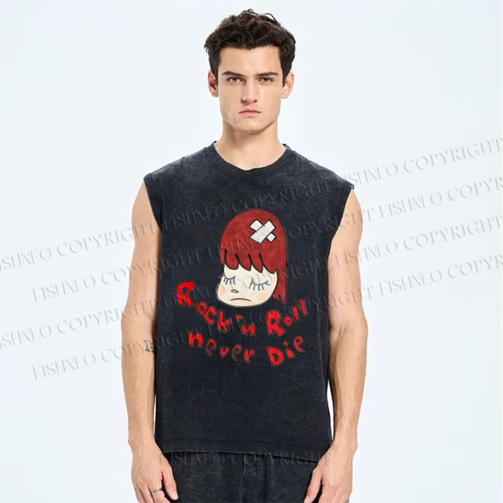 Unisex Rock'n Roll Never Die Yoshitomo Nara Printed Washed Tank Top