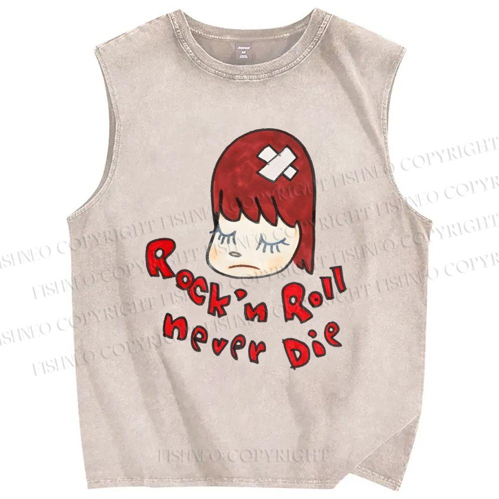 Unisex Rock'n Roll Never Die Yoshitomo Nara Printed Washed Tank Top