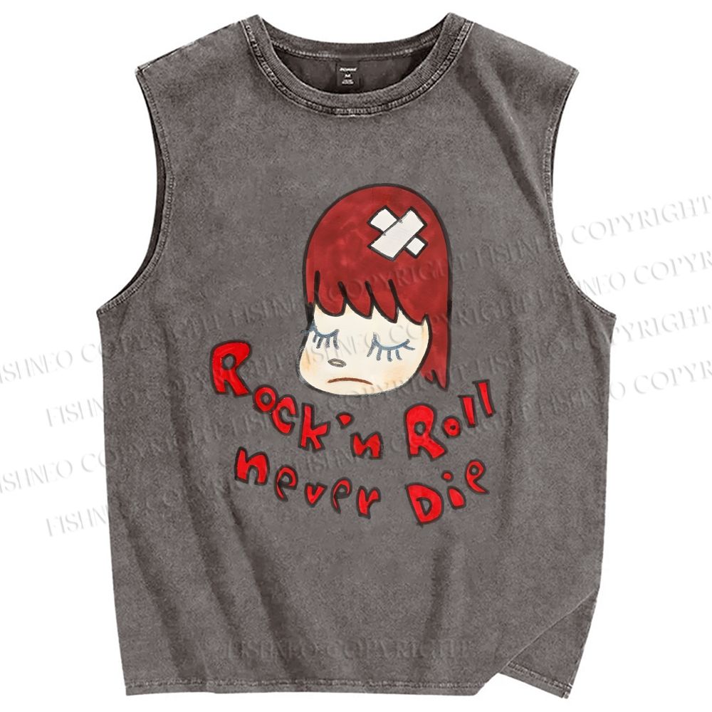 Unisex Rock'n Roll Never Die Yoshitomo Nara Printed Washed Tank Top