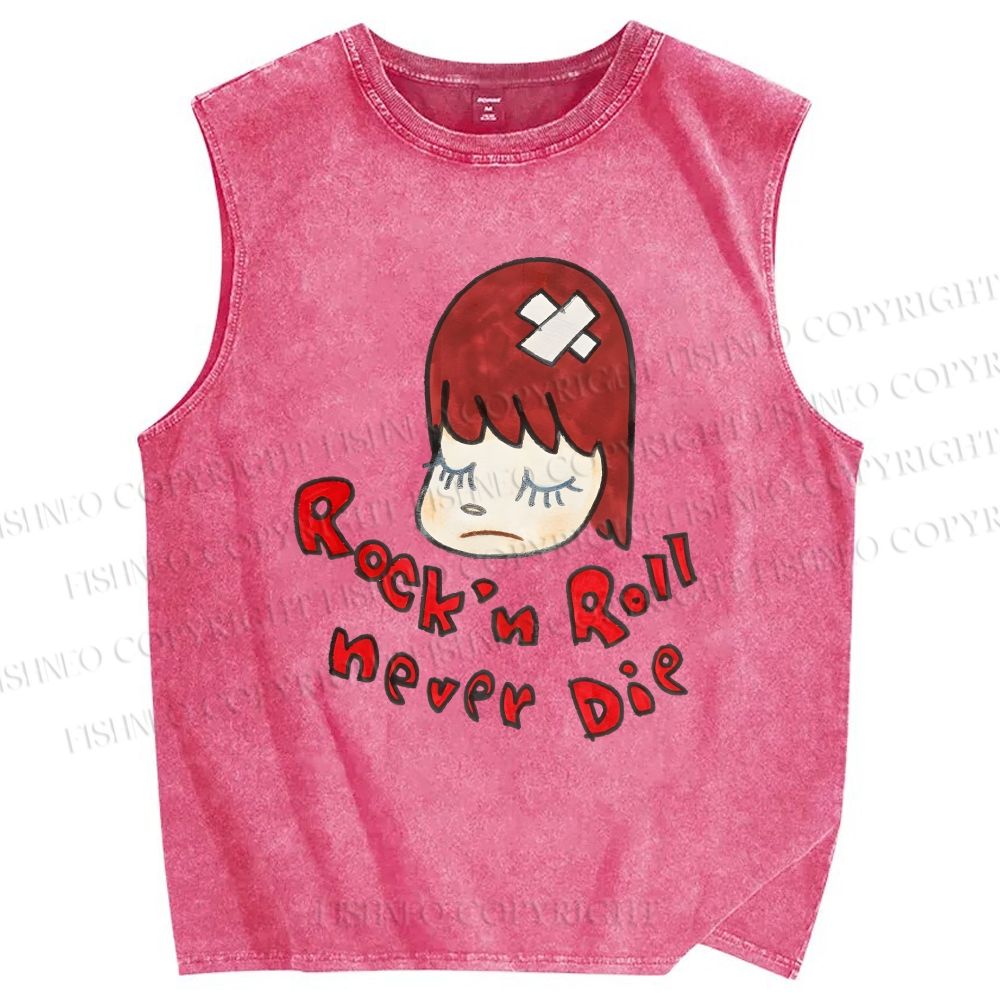 Unisex Rock'n Roll Never Die Yoshitomo Nara Printed Washed Tank Top